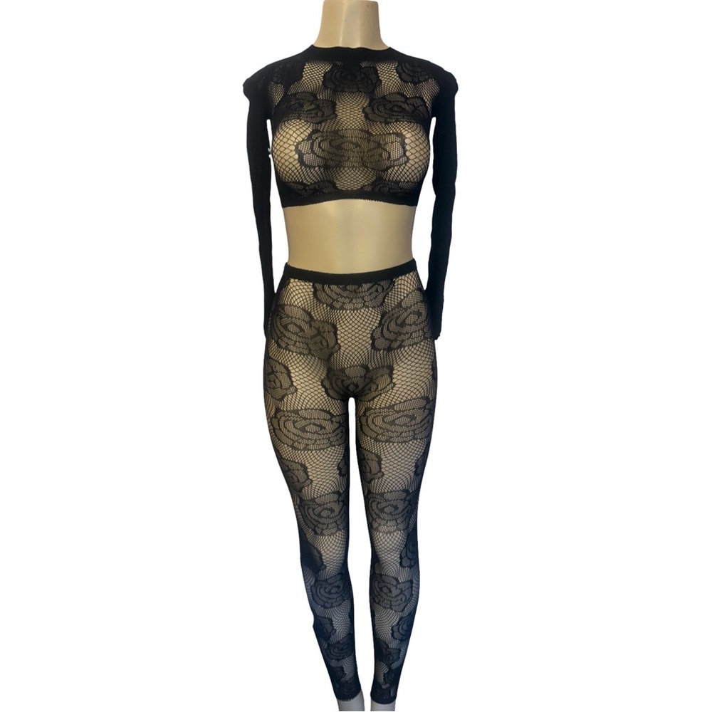 Chic Black Lace Long Sleeve Set